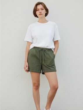 TRIBAL JEANS Women’s Olive Drawstring Utility Shorts linen blend size large